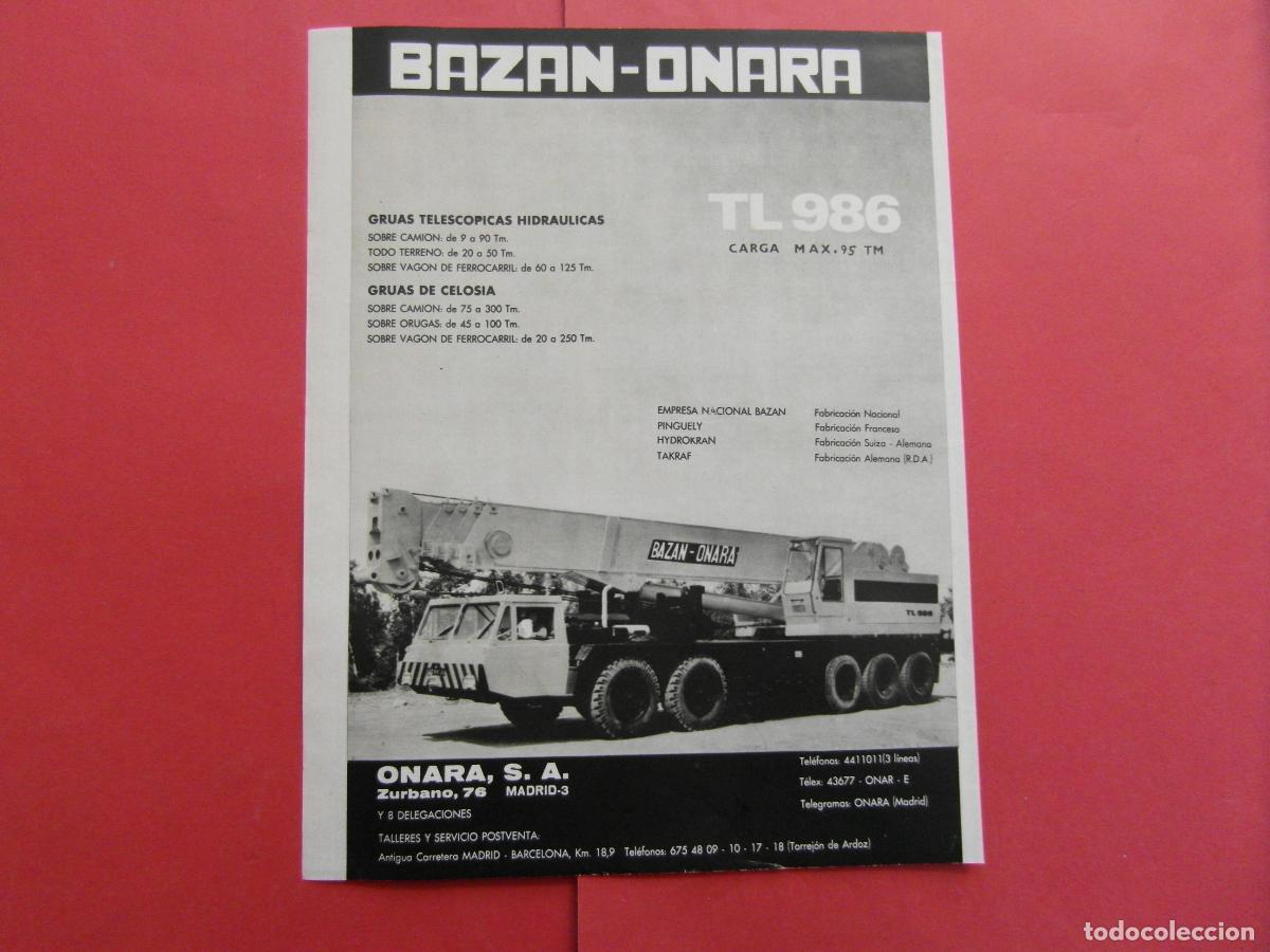 Collectables Transport Tickets: PUBLICIDAD 1979 - REF: PUBTREN01 - BAZAN ONARA GRUA TL986 - FERROCARRIL TREN RENFE MZA LOCOMOTORA