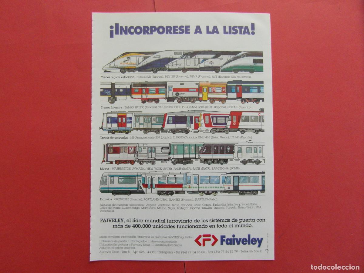 Colecionismos Bilhetes de Transporte: PUBLICIDAD 1994 - REF: PUBTREN01 - FAIVELEY - RENFE FERROCARRIL TREN MZA LOCOMOTORA