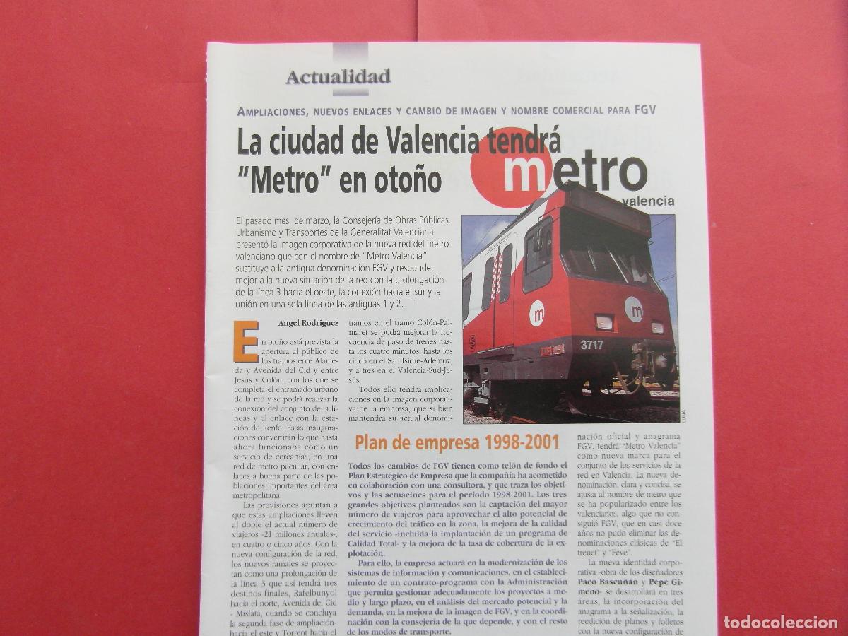 Colecionismos Bilhetes de Transporte: ARTICULO 1998 - REF: ARTTREN02 - VALENCIA TENDR&Aacute; METRO EN OTO&Ntilde;O FGV - 1 PAGINA