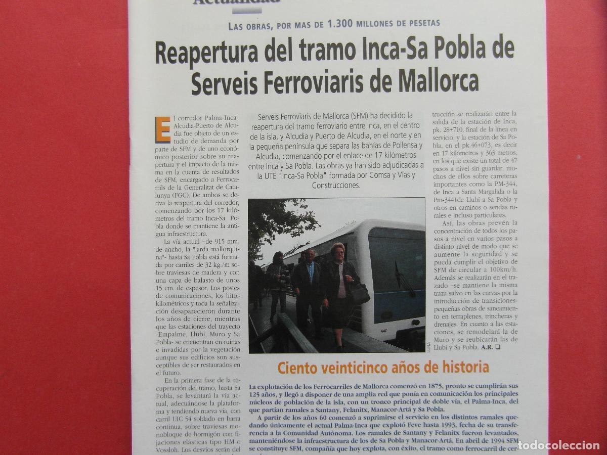 Coleccionismo billetes de transporte: ARTICULO 1999 - REF: ARTTREN02 - REAPERTURA INCA SA POBLA S.F.M. MALLORCA - 1 PAGINAS