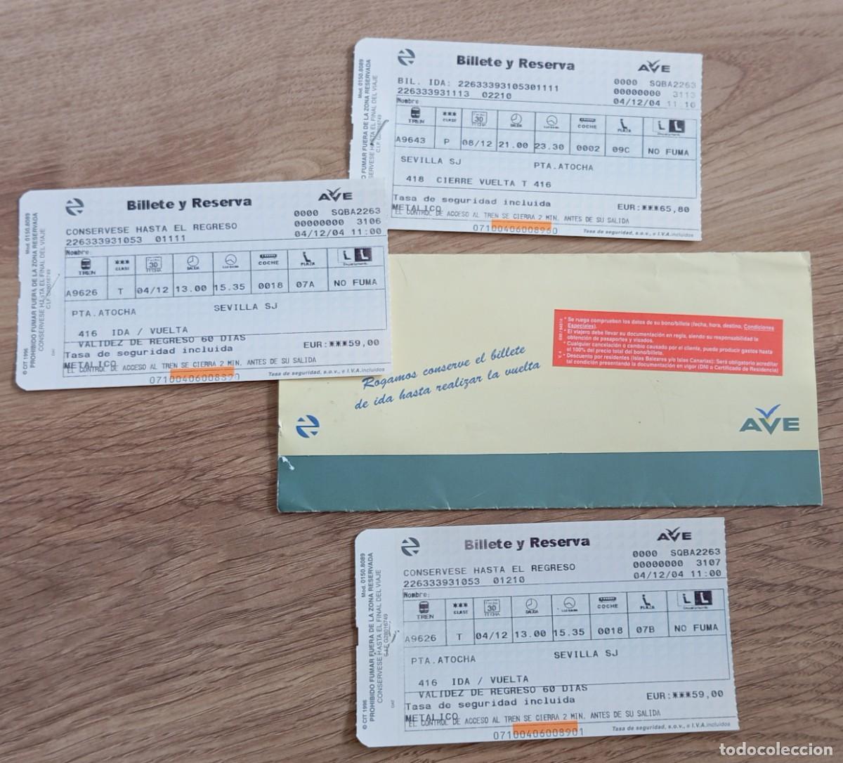 Coleccionismo Billetes de transporte: 3 billetes tren 2012 RENFE AVE MADRID -SEVILLA + SOBRE.