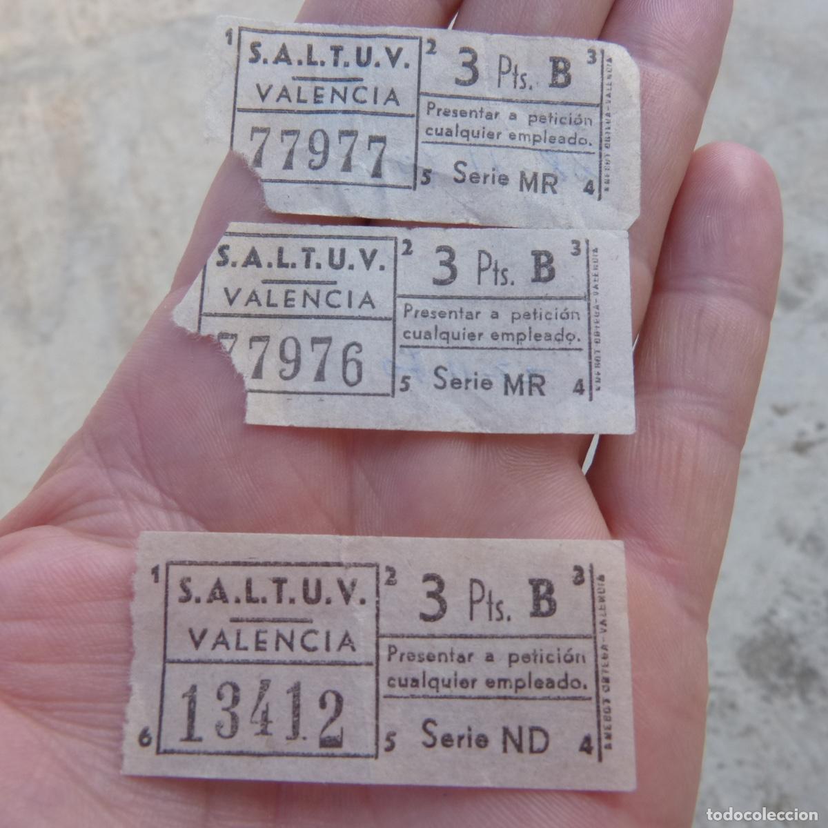 Coleccionismo Billetes de transporte: Lote de 3 tiquet de tren o tranvia, s.a.l.t.u.v , Valencia, 3 pesetas, uno capicua 77977, 28-11-1970