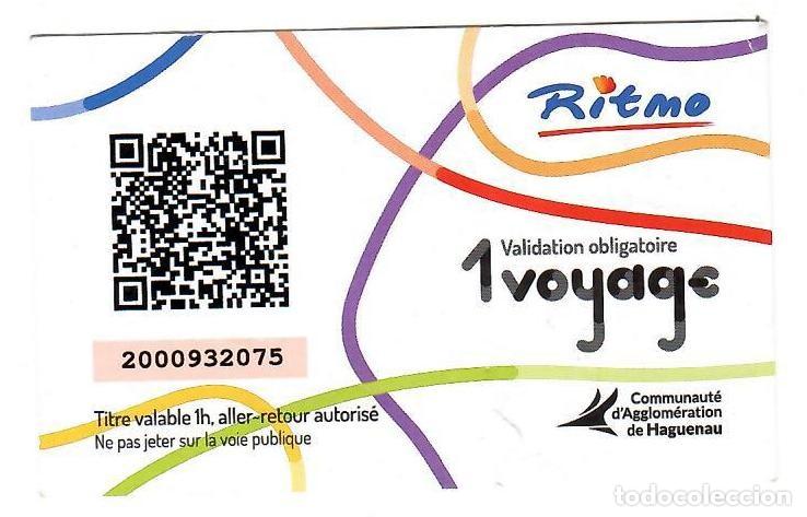 Coleccionismo Billetes de transporte: Tarjeta de transporte RITMO, de 1 viaje, de la ciudad de Haguenau (Alsacia, Francia).