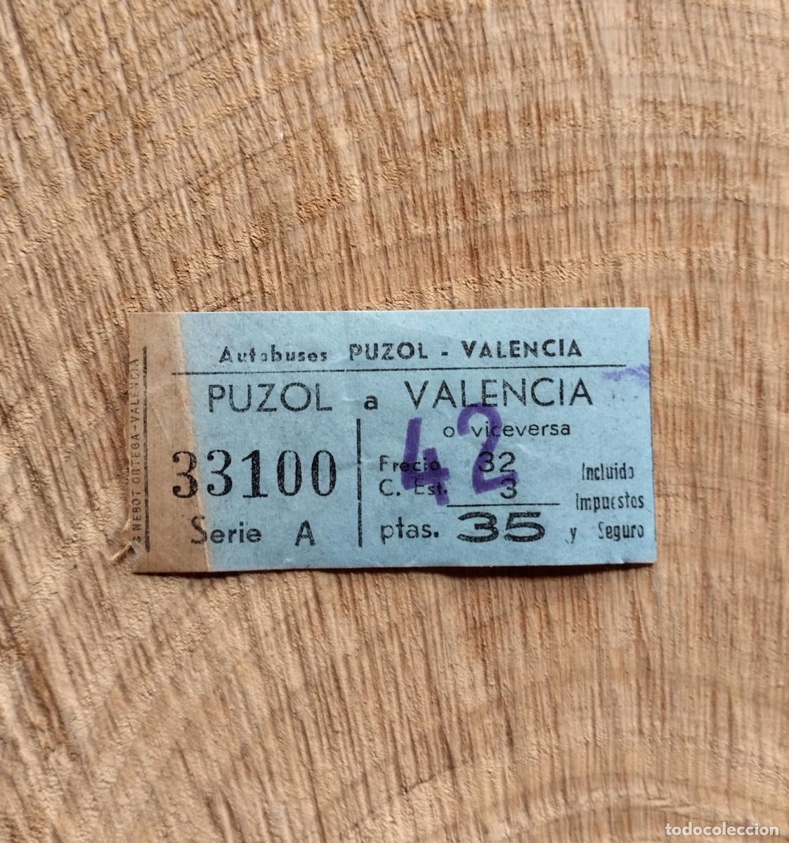 Coleccionismo Billetes de transporte: Billete antiguo de Autobuses Puzol - Valencia