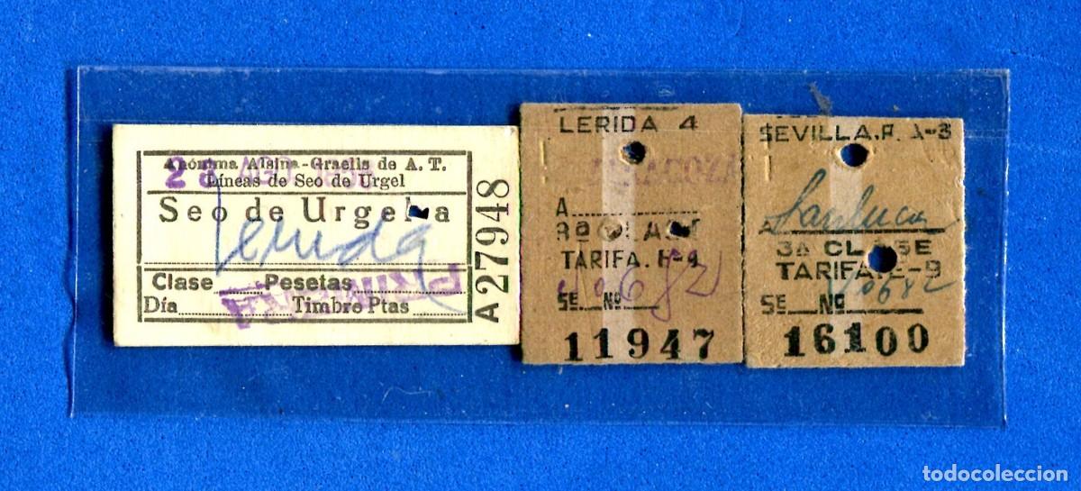 Colecionismos Bilhetes de Transporte: BILLETES DE TRANSPORTE SEO DE URGEL - LERIDA - SEVILLA