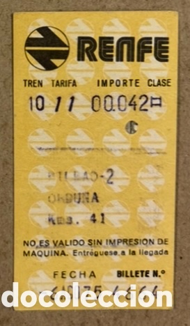 Colecionismos Bilhetes de Transporte: BILLETE RENFE ORDU&Ntilde;A - BILBAO DEL A&Ntilde;O 1975.