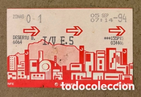 Coleccionismo billetes de transporte: BILLETE RENFE CERCAN&Iacute;AS DESIERTO BARAKALDO- BILBAO DEL A&Ntilde;O 1993.