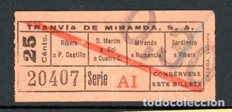 Colecionismos Bilhetes de Transporte: BILLETE DE TRANVIA DE MIRANDA