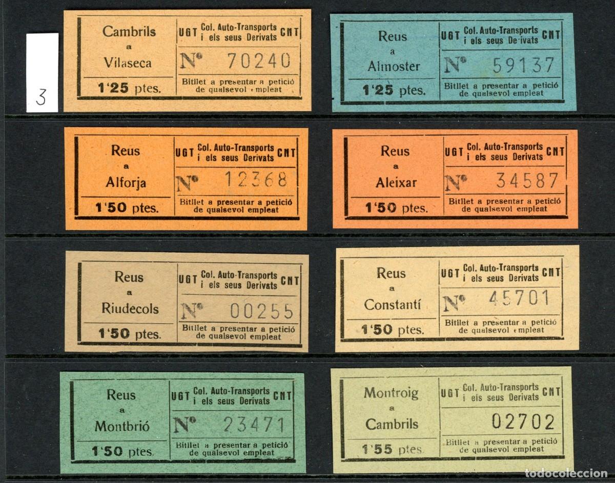 Coleccionismo Billetes de transporte: LOTE 3 // 8 Billetes de GC (UGT - CNT) // COL. AUTO-TRANSPORTS I ELS SEUS DERIVATS