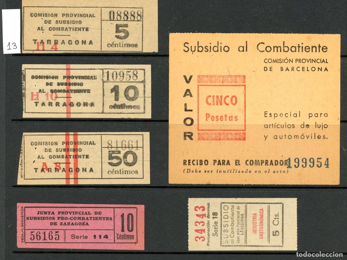 Colecionismos Bilhetes de Transporte: LOTE 13 // 6 Billetes de SUBSIDIO AL COMBATIENTE // BARCELONA , TARRAGONA, ZARAGOZA