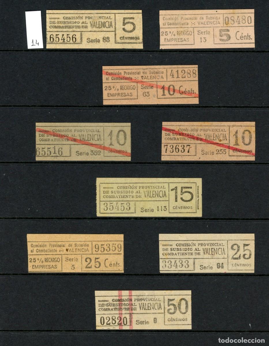 Colecionismos Bilhetes de Transporte: LOTE 14 // 9 Billetes de SUBSIDIO AL COMBATIENTE // VALENCIA