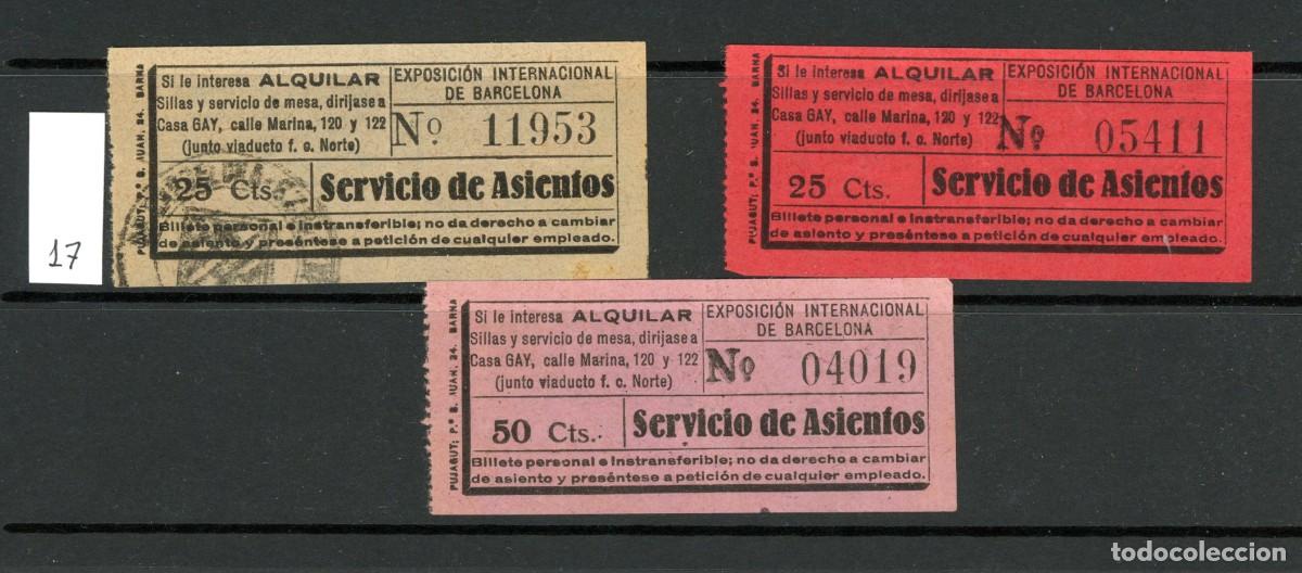 Colecionismos Bilhetes de Transporte: LOTE 17 // 3 Billetes deL servicio de asientos de la EXPOSICION INTER. DE BARCELONA DE 1929