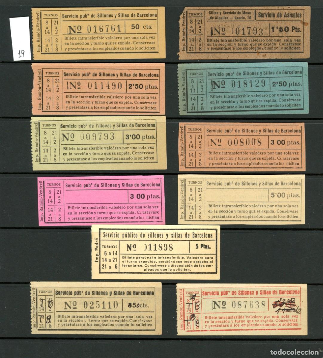 Coleccionismo billetes de transporte: LOTE 19 // 11 BILLETERS DE SILLAS DE BARCELONA