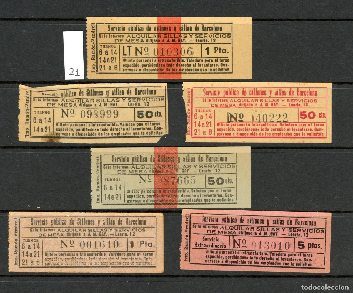 Coleccionismo billetes de transporte: LOTE 21 // 6 BILLETES DE SILLAS DE BARCELONA