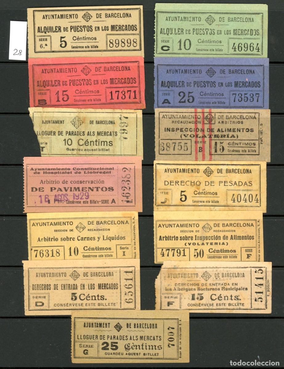 Colecionismos Bilhetes de Transporte: LOTE 28 // 13 BILLETES DE ARBITRIO, DERECHO DE ENTRADAS,... DE BARCELONA