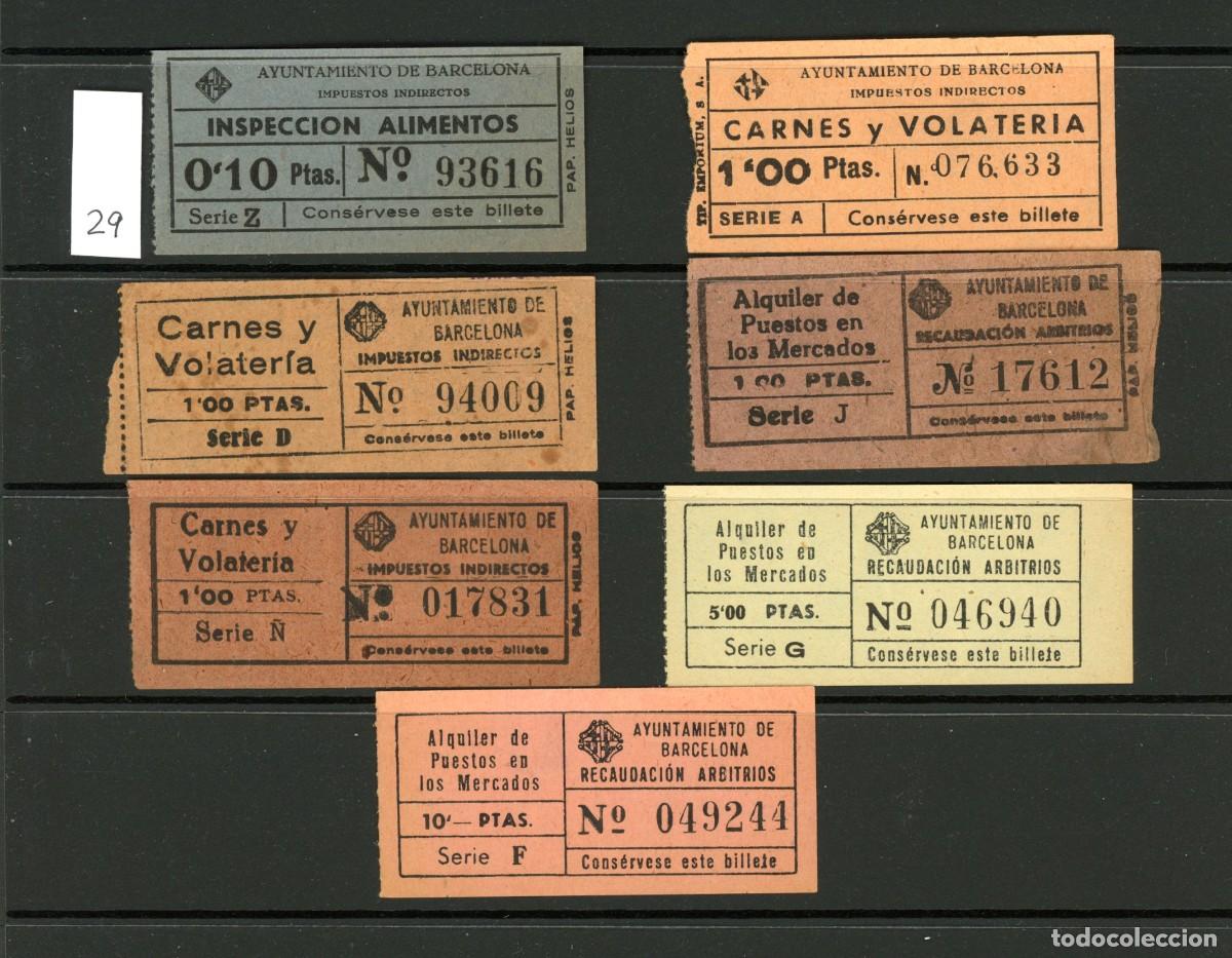 Coleccionismo Billetes de transporte: LOTE 29 // 7 BILLETES DE ARBITRIO, IMPUESTOS, ALQUILER,... DE BARCELONA