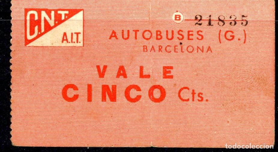 Collectables Transport Tickets: VALE 5 CTS. AUTOBUSES G. - BARCELONA