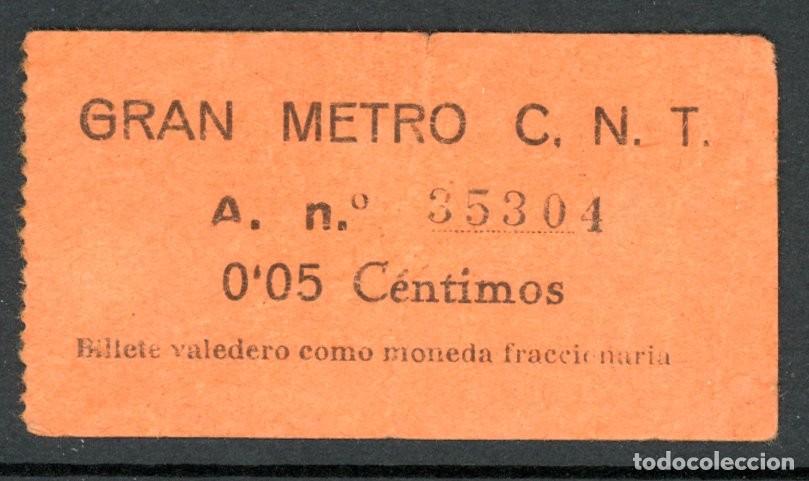 Colecionismos Bilhetes de Transporte: VALE 5 CTS.GRAN METRO C.N.T. - BARCELONA