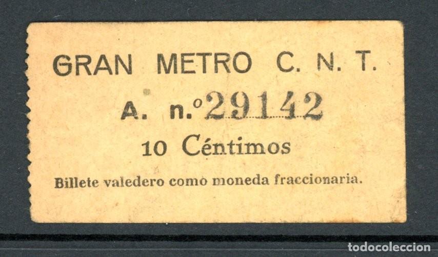 Colecionismos Bilhetes de Transporte: VALE 10 CTS. GRAN METRO C.N.T. - BARCELONA