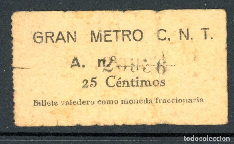 Colecionismos Bilhetes de Transporte: VALE 25 CTS. GRAN METRO C.N.T. - BARCELONA