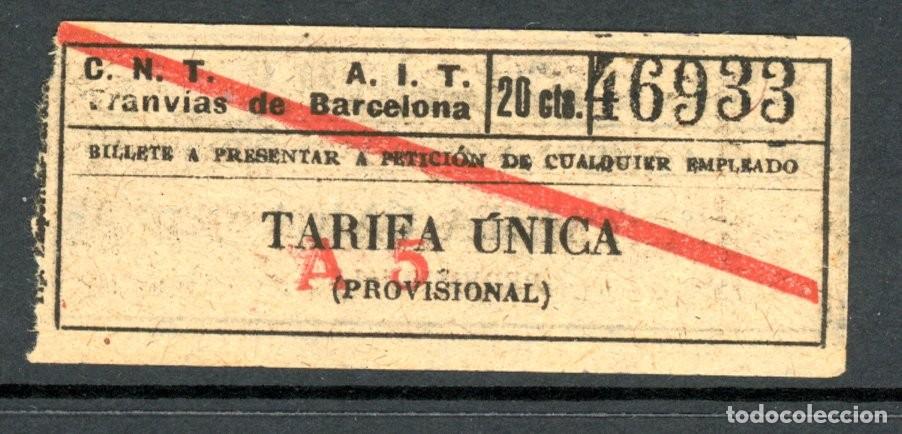Colecionismos Bilhetes de Transporte: BILLETE DE CNT tranvias de Barcelona AIT // 20 cts //- BARCELONA