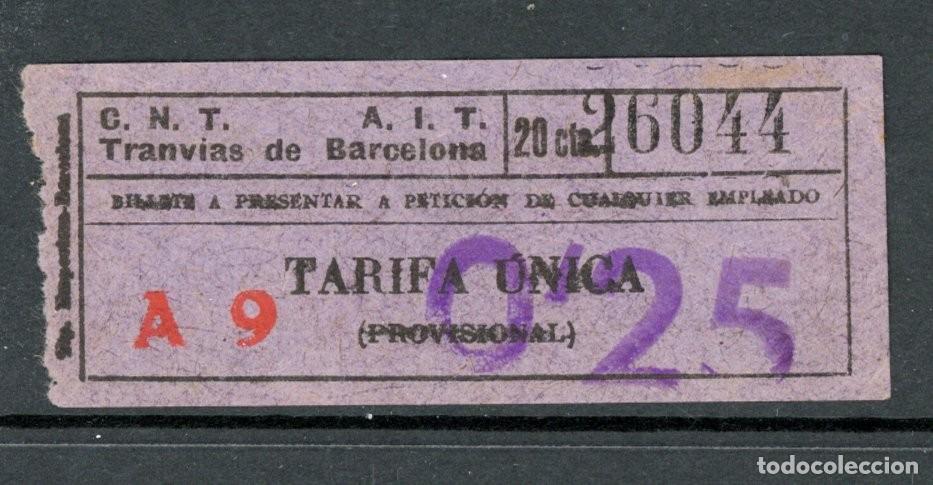 Colecionismos Bilhetes de Transporte: BILLETE DE CNT Tranvias de Barcelona AIT // 20 cts //- BARCELONA