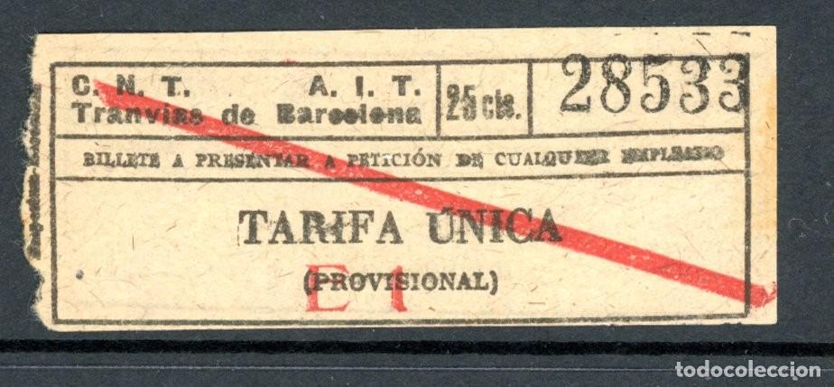 Coleccionismo billetes de transporte: BILLETE DE CNT Tranvias de Barcelona AIT // 25 cts //- BARCELONA