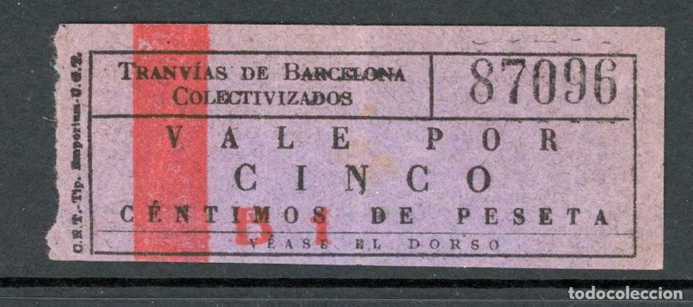 Colecionismos Bilhetes de Transporte: BILLETE DE TRANVIAS DE BARCELONA COLECTIVIZADOS // 5 cts //- BARCELONA