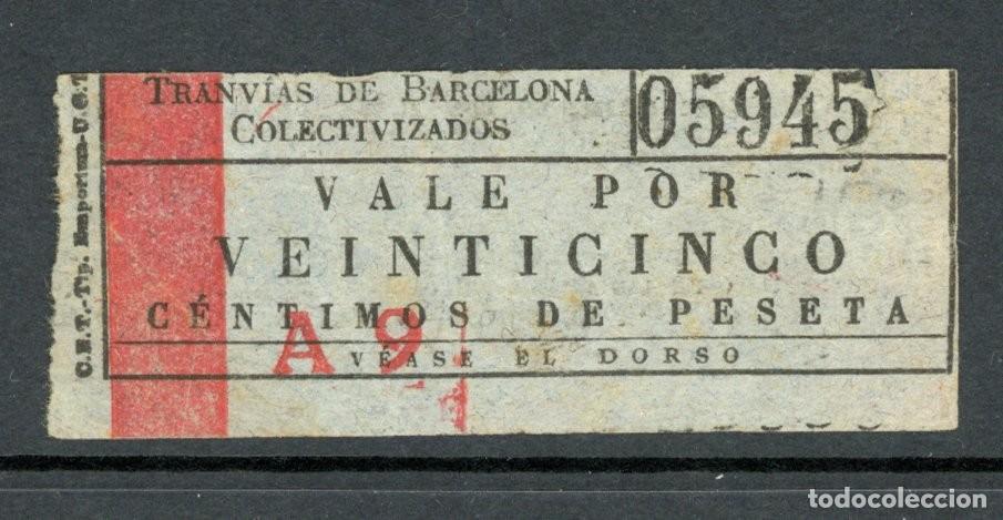 Colecionismos Bilhetes de Transporte: BILLETE DE TRANVIAS DE BARCELONA COLECTIVIZADOS // 25 cts //- BARCELONA