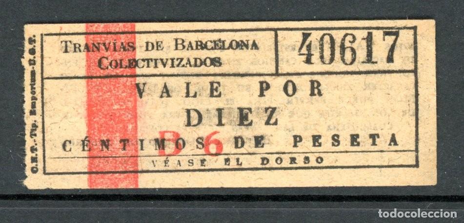Colecionismos Bilhetes de Transporte: BILLETE DE TRANVIAS DE BARCELONA COLECTIVIZADOS // 10 cts //- BARCELONA