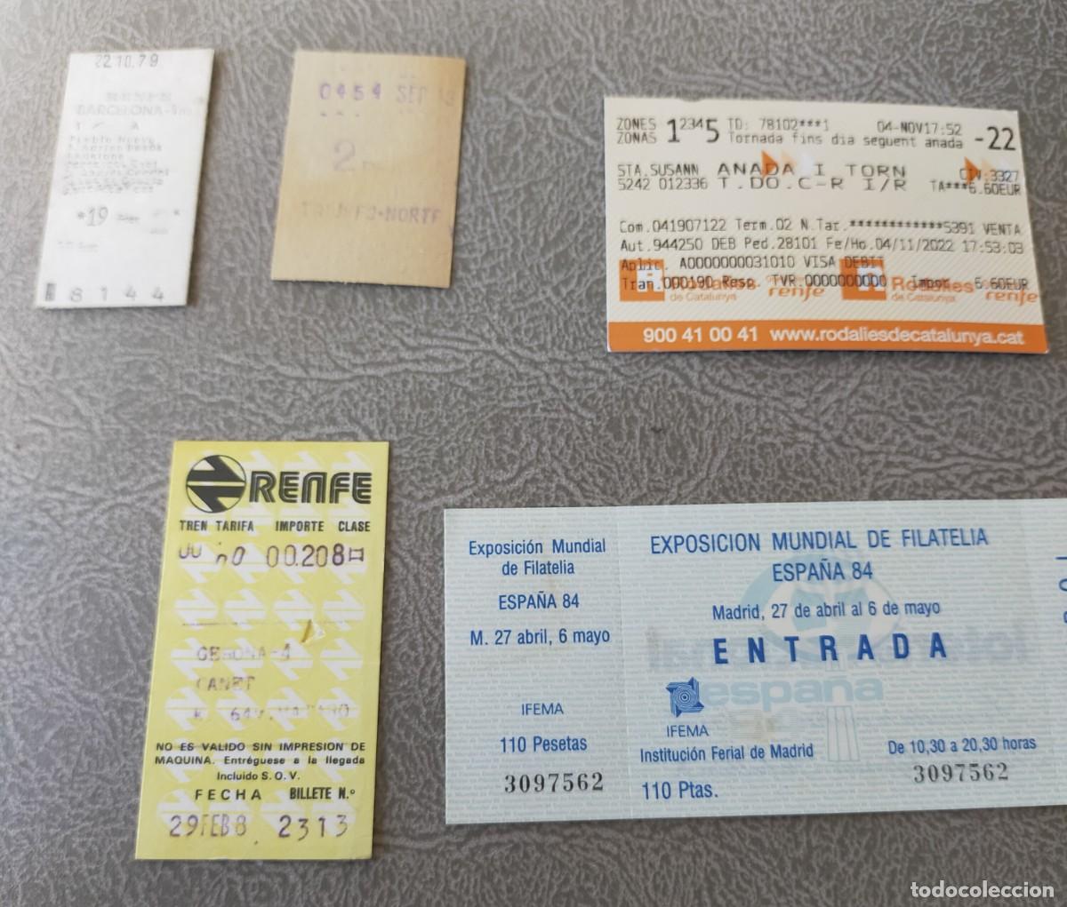 Sammeln von Fahrkarten: DIFERENTES BILLETES DE TRANSPORTE DE TREN Y ENTRADAS A LA EXPOSICION MUNDIAL DE FILATELIA