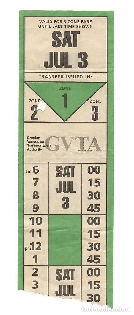 Coleccionismo Billetes de transporte: VANCOUVER, Canad&aacute;. Billete de la GREATER VANCOUVER TRANSPORTATION AUTHORITY (1996).