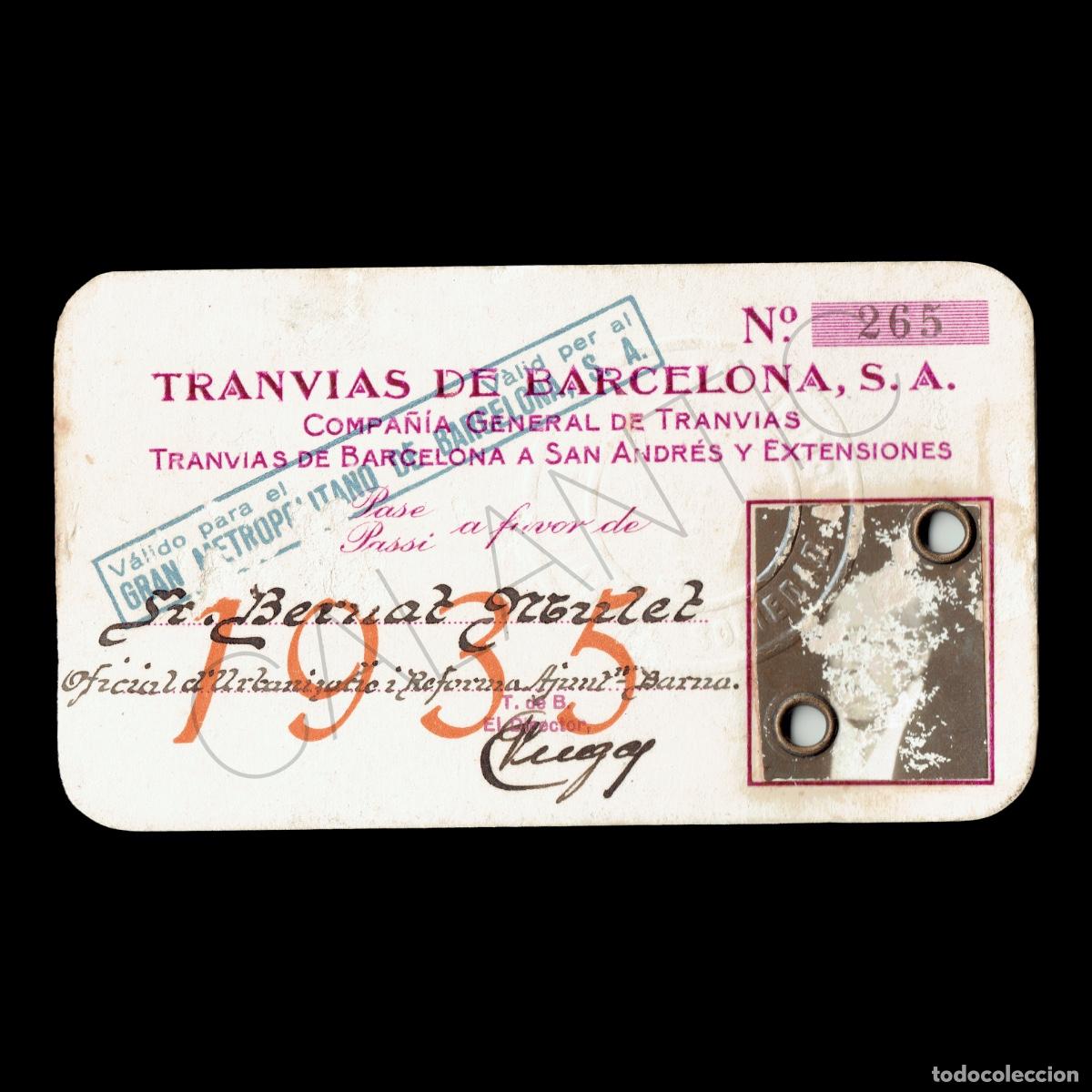 Coleccionismo Billetes de transporte: Carnet Pase Tranvias de Barcelona SA &ndash; A&ntilde;o 1935