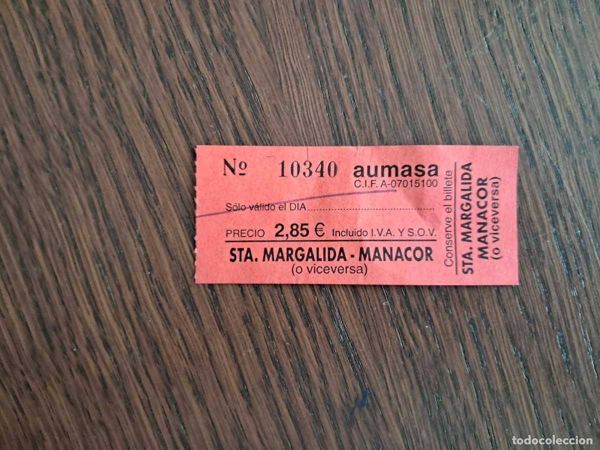 Coleccionismo Billetes de transporte: ticket, billete de transporte, autobus Aumasa, trayecto Santa Margarita-Manacor, Mallorca.