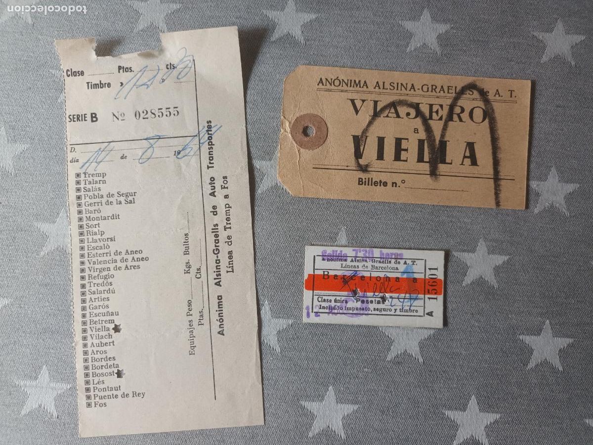 Coleccionismo Billetes de transporte: BILLETE, TIQUET, ETIQUETA MALETA VIAJERO A VIELLA . AUTOBUS ANONIMA ALSINA GRAELLS 1969. VIELHA.