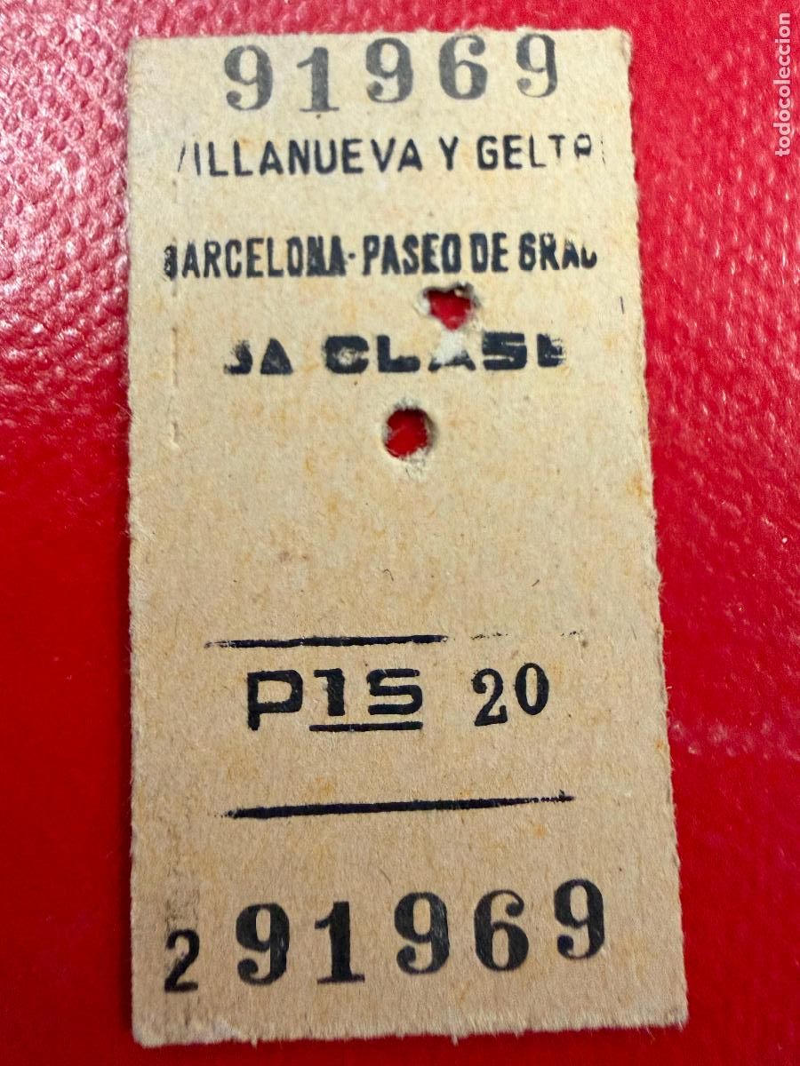 Coleccionismo Billetes de transporte: Villanueva y Geltru. . Antiguo billete de tren o tranvia en carton rigido
