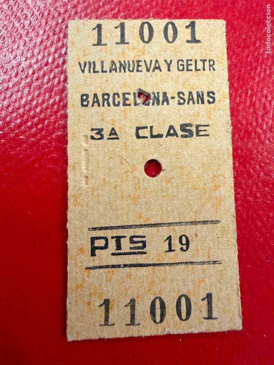 Coleccionismo Billetes de transporte: Villanueva y Geltru. Barcelona-Sans . Antiguo billete de tren o tranvia en carton rigido