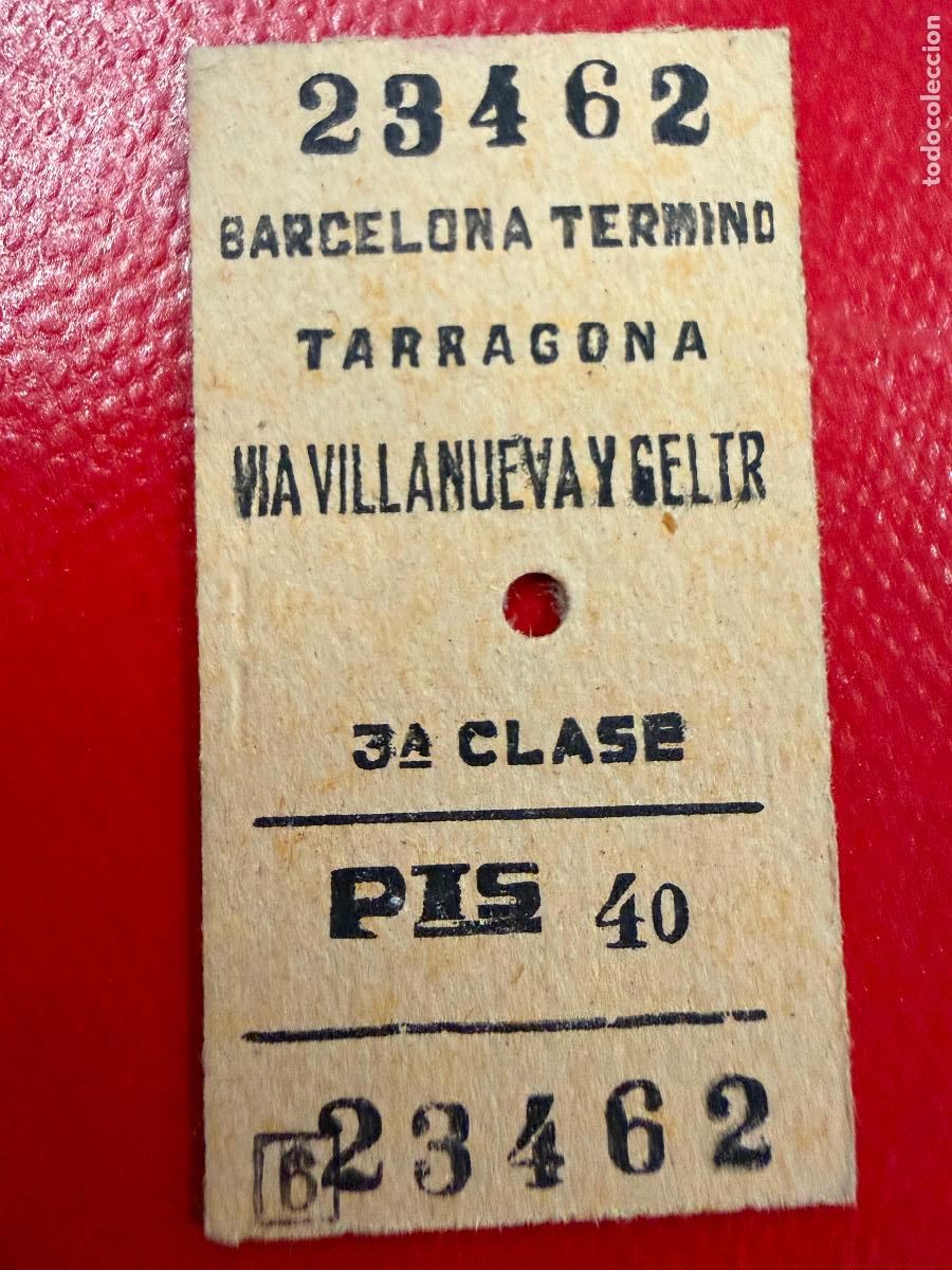 Coleccionismo Billetes de transporte: Villanueva y Geltru. Barcelona-Tarragona . Antiguo billete de tren o tranvia en carton rigido