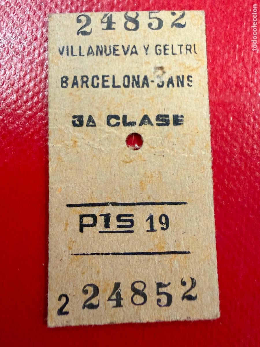 Coleccionismo Billetes de transporte: Villanueva y Geltru. Barcelona - Sants . Antiguo billete de tren o tranvia en carton rigido