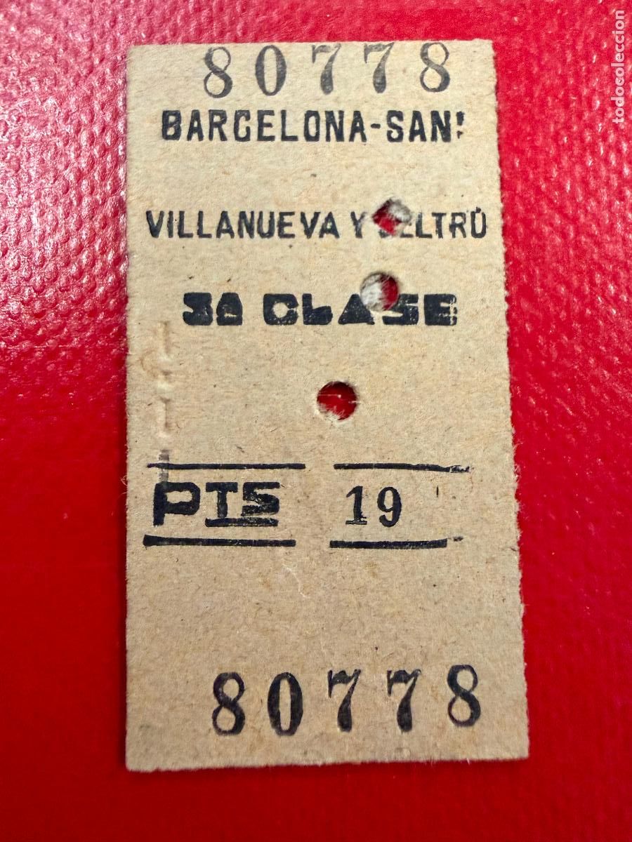 Coleccionismo Billetes de transporte: Barcelona Sants, Villanueva y Geltru. Antiguo billete de tren o tranvia en carton rigido