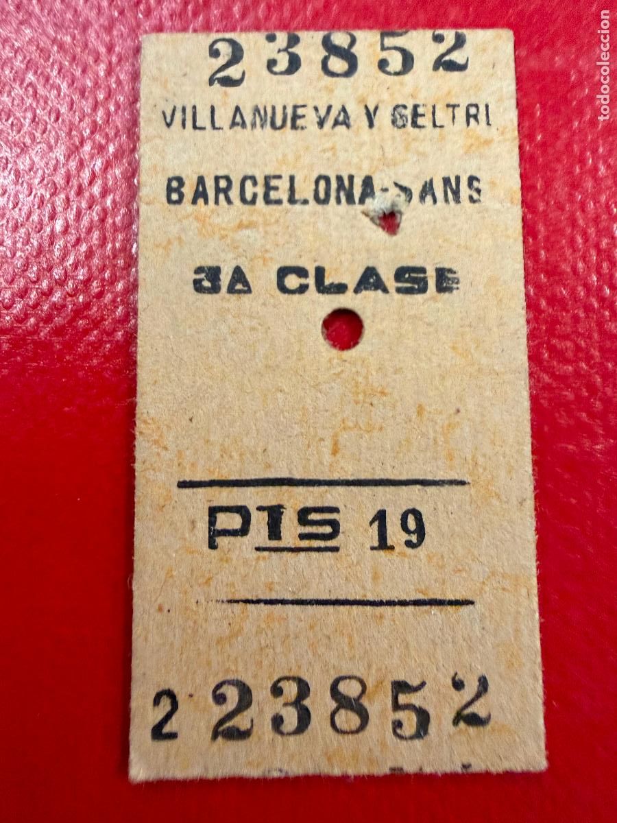 Coleccionismo Billetes de transporte: Barcelona Sants, Villanueva y Geltru. Antiguo billete de tren o tranvia en carton rigido