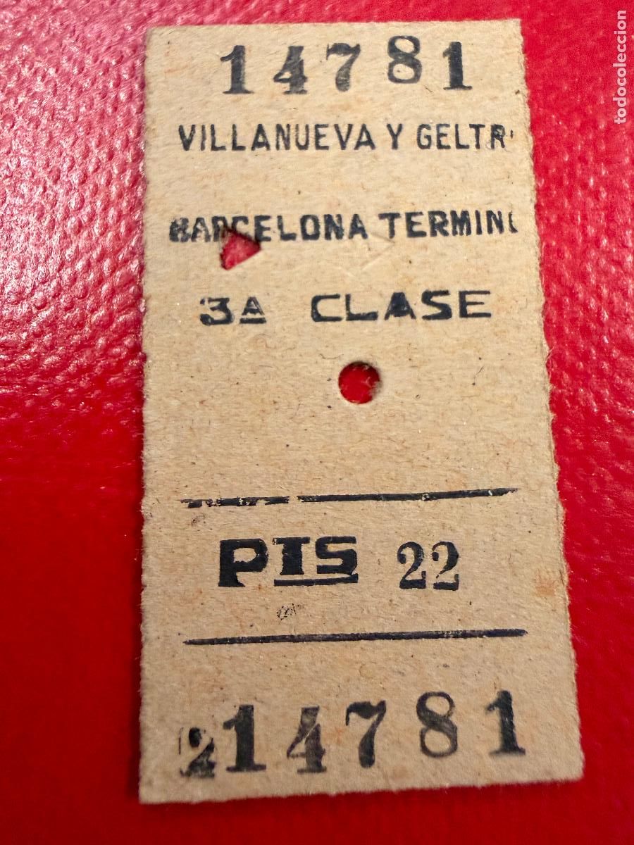 Coleccionismo Billetes de transporte: Villanueva y geltru. Barcelona. Antiguo billete de tren o tranvia en carton rigido