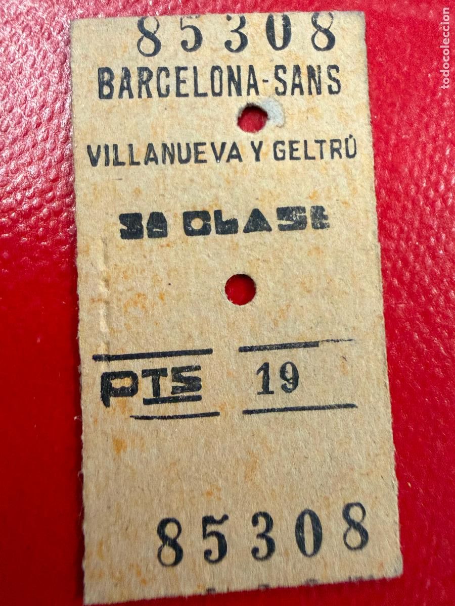 Coleccionismo Billetes de transporte: Barcelona Sans. Villanueva y Geltru. Antiguo billete de tren o tranvia en carton rigido