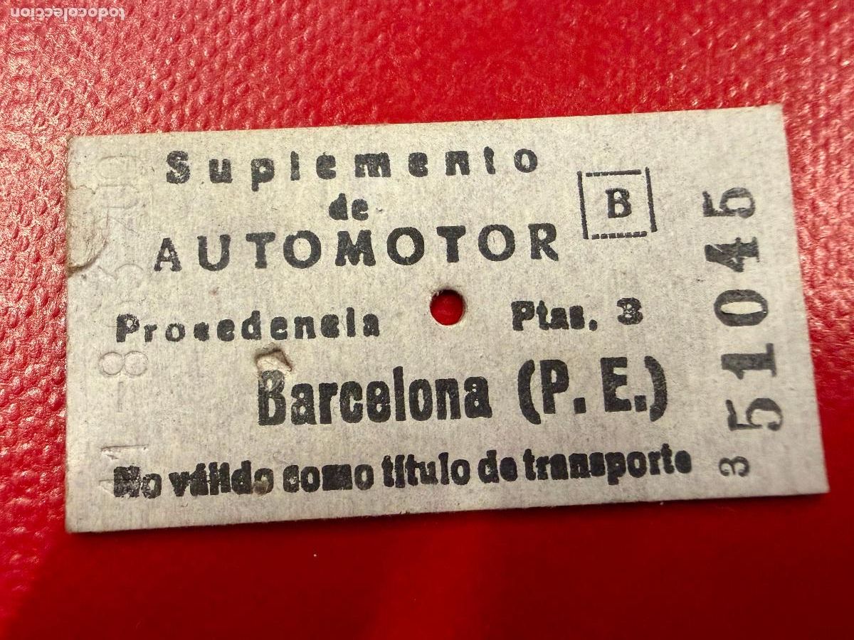 Coleccionismo Billetes de transporte: Suplemento Automotor. Barcelona. Antiguo billete de tren o tranvia en carton rigido