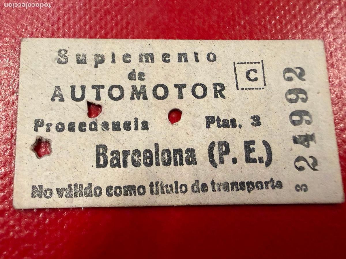 Coleccionismo Billetes de transporte: Suplemento Automotor. Barcelona. Antiguo billete de tren o tranvia en carton rigido