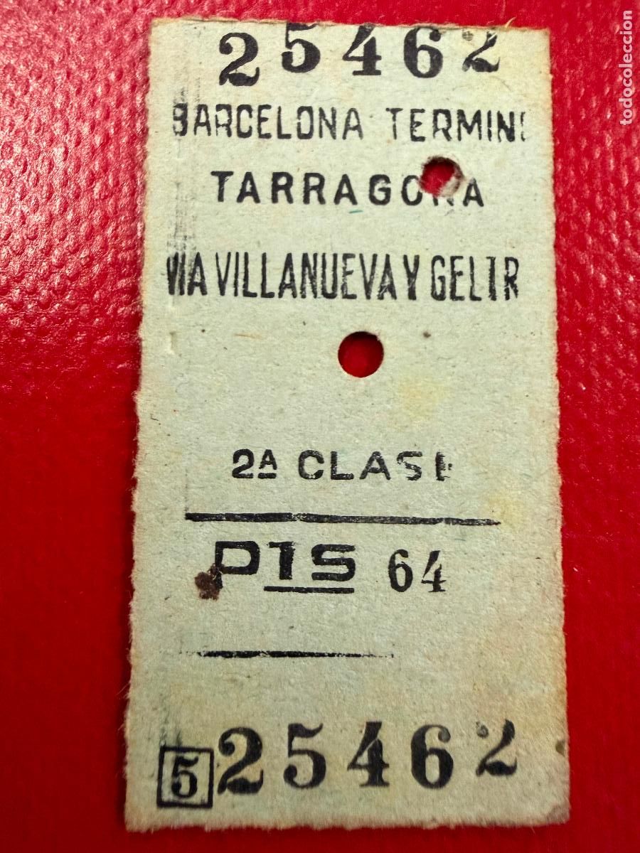 Coleccionismo Billetes de transporte: Barcelona Tarragona. Villanueva y Geltru. Antiguo billete de tren o tranvia en carton rigido