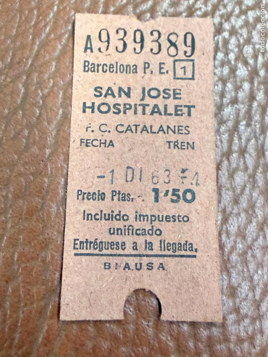 Coleccionismo Billetes de transporte: Barcelona, San Jose, Hospitalet. Antiguo billete de tren, tranvia u otros, en carton fino