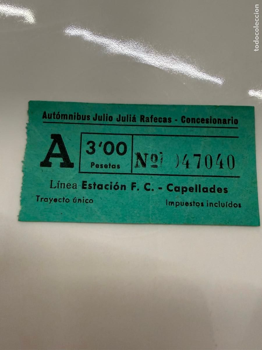 Coleccionismo Billetes de transporte: Antiguo billete de Automnibus Julio Julia Rafecas. Estacion F.C.Capellades, en papel fino