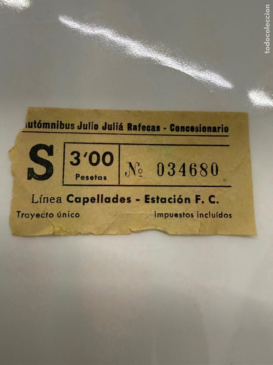 Coleccionismo Billetes de transporte: Antiguo billete de Automnibus Julio Julia Rafecas. Estacion F.C.Capellades, en papel fino