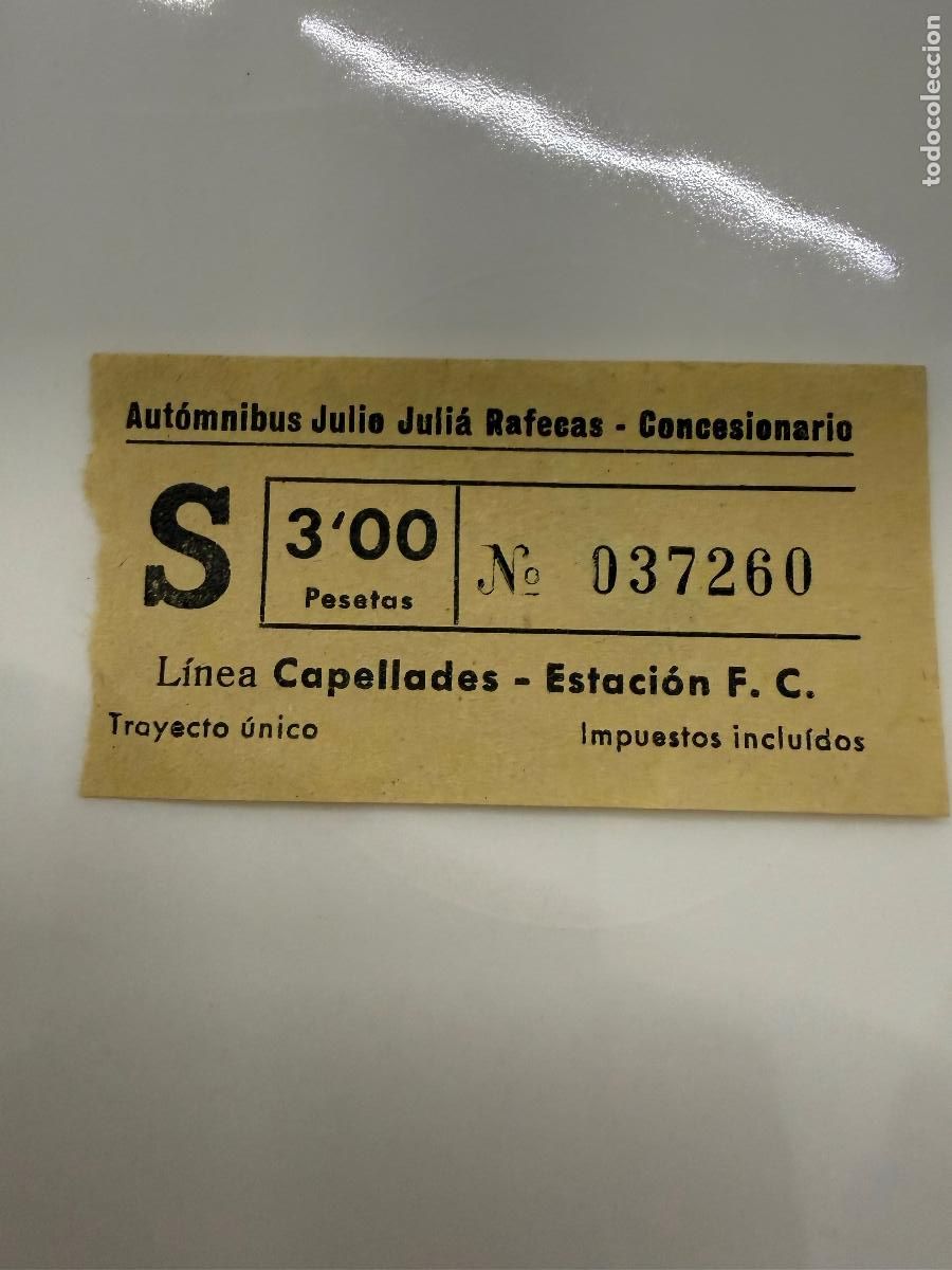 Coleccionismo Billetes de transporte: Antiguo billete de Automnibus Julio Julia Rafecas. Estacion F.C.Capellades, en papel fino